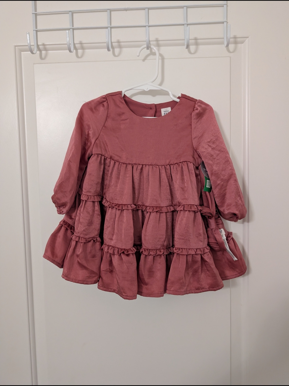 NWT Baby Gap Holiday Pink Satin Tiered Ruffle Dress With Matching Headband